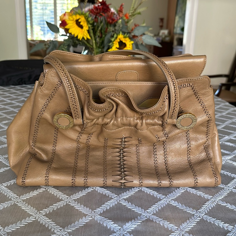 New Bulgari Cognac Woven Handbag